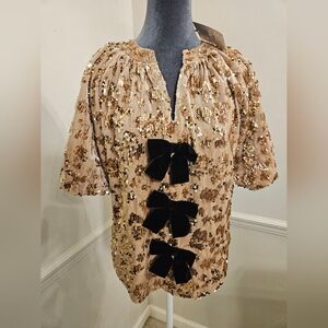 THML Gold Sequin Tunic with Black Velvet Bows